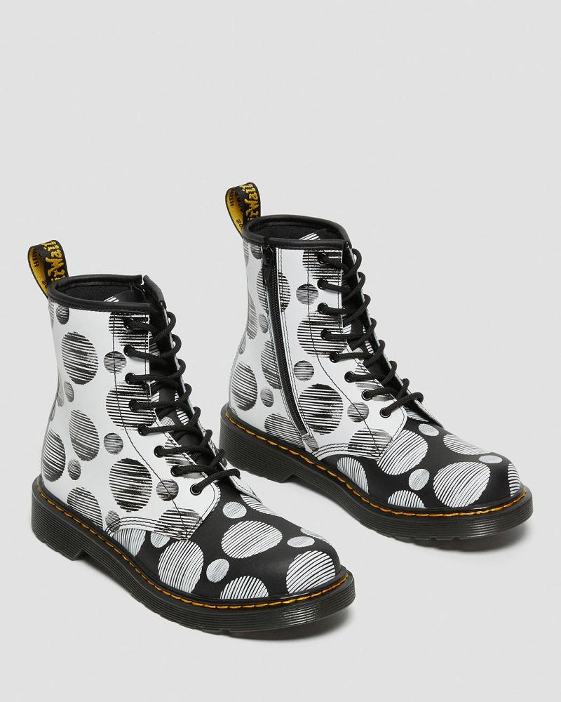 Kids' Dr Martens Youth 1460 Polka Dot Leather Lace Up Boots Black | AU 714QMA